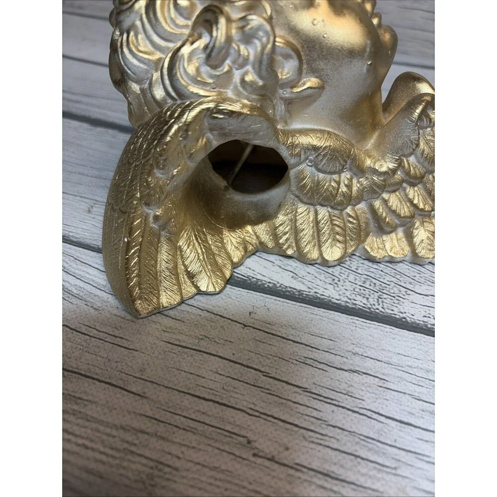 2 Vintage Hard Plaster Cherub Drapery Curtain Rod Wall Sconce Swag Holders